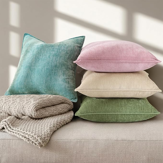 decorUhome Chenille Teal Velvet Throw Pillow Covers 18x18 Set of 2 | Fall Soft Couch Decorative Modern Farmhouse Pillow Cases with Elegant Design for Sofa Bed Living Room Home Decor