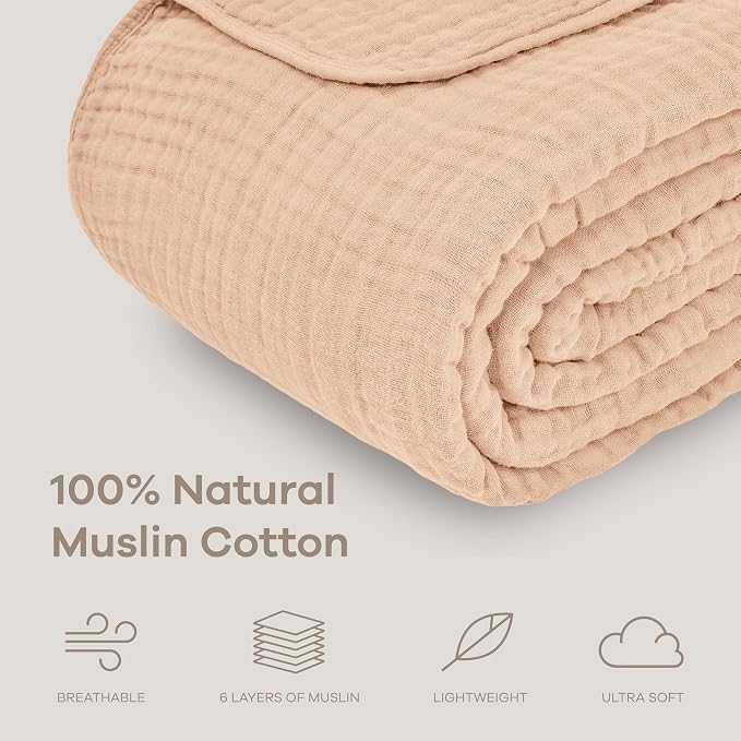 Comfy Cubs Adult Muslin Blanket 90x66” Twin Swaddle Blankets, Cream | 6 Layer Soft, Breathable & Lightweight Muslin Adult Blanket - Machine Washable & Designed in the US Bedding for All Seasons