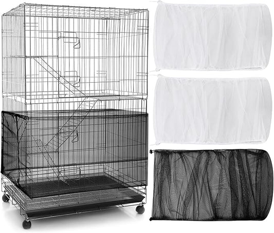 3 Pieces Large Adjustable Bird Cage Cover Seed Feather Catcher Birdcage Nylon Mesh Net Cover Soft Skirt Guard for Parakeet Macaw African Round Square Cage (118 x 15 Inch in Circumference and Width)