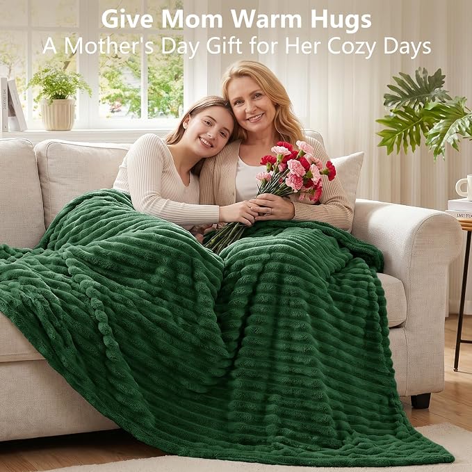 Dark Green Throw Blanket for Couch & Bed, 50 x 60 Inch | 300GSM Ribbed Fleece Blanket, Soft, Cozy & Lightweight, OEKO-TEX Certified, All-Season Use for Travel, Dorm & Home Decor