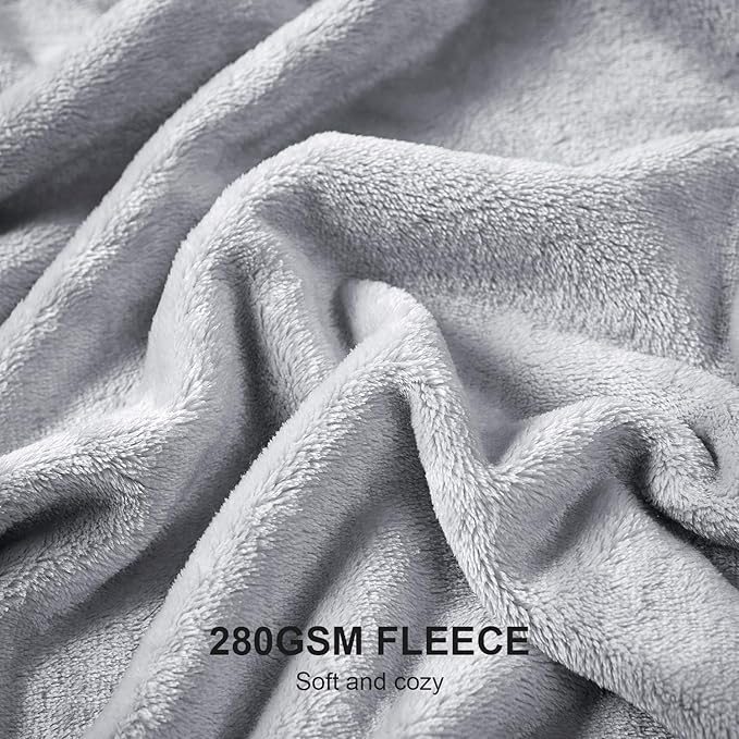 Hansleep Throw Light Grey Fleece Blanket, Soft Flannel Bed Blanket | Fuzzy Cozy Blanket 50x60 Inches, Multi-use for Bed, Sofa, Couch, Travel, Camping, All Season Warm Lightweight Cover