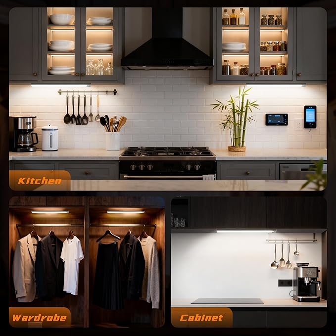 7.9inch Motion Sensor Cabinet Lights, 1400mAh 34 LED Beads, USB-C Charging, 3 Color Temperatures, for Long Lasting Durability Easy to Install, Magnetic Under Cabinet Lights for Kitchen (2 Pack)