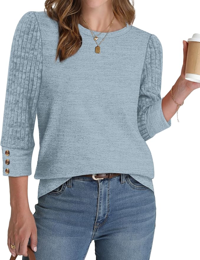 WIHOLL 3/4 Length Sleeve Womens Tops Sweaters Shirts Lightweight Spring Outfits 2026 Winter Clothing S-2XL