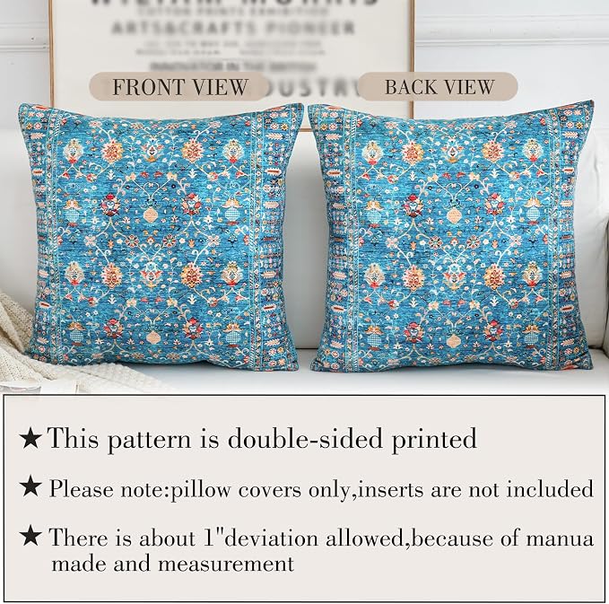 Boho Throw Pillow Covers 18x18 inch Set of 2,Boho Vintage Carpet Pattern Antique Ethnic Decor Double Sided Pattern Cushion Cover Soft Pillow Case Living Sofa Room Bed Square Pillow Cover