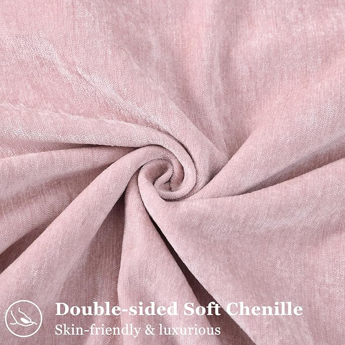 decorUhome Chenille Blush Pink Velvet Throw Pillow Covers 24x24 Set of 2 | Fall Soft Euro Sham Couch Decorative Modern Farmhouse Pillow Cases with Elegant Design for Sofa Bed Living Room Home Decor