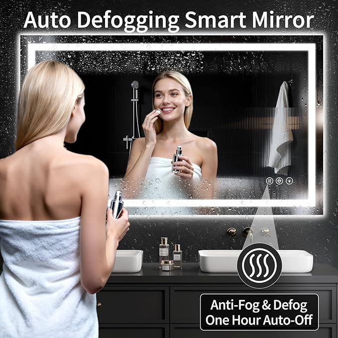 36"x55" LED Bathroom Mirror with Lights, Dimmable，Anti-Fog，Bathroom Vanity Mirror for Wall, Backlit + Front Lit, Memory Function, Shatter-Proof，Tempered Glass