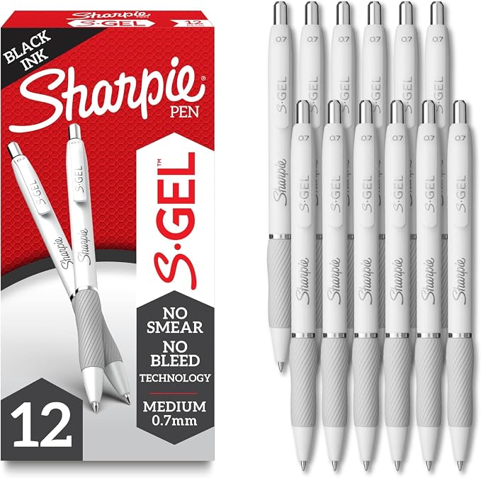 SHARPIE S-Gel Gel Pens,Pearl White Body,Black Ink,Medium Point (0.7mm),- For Journaling,Writing,Note-Taking,School,Office Supplies,(Pack of 144)