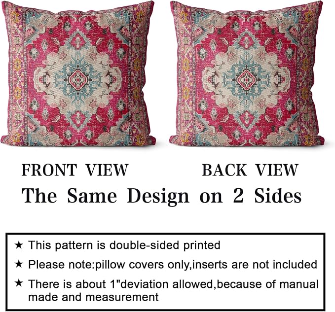 Snycler Boho Throw Pillow Covers 24x24 inch Set of 2 Boho Rug Carpet Double Sided Pattern Cotton Soft Pillow Case Cushion Cover Pillowcase for Couch Sofa Bed Decorative (Red)