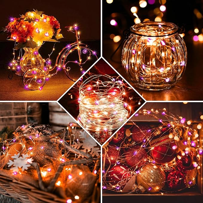 Aogist 12 Pack Fairy Lights 3 Modes 7ft 20 LED Waterproof,Battery Operated Silver Wire Firefly Starry Moon Mini String Lights for Mason Jars Christmas DIY Crafts Wedding Party Bedroom,Orange&Purple