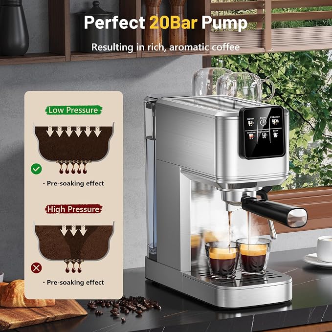 KEENSTAR Espresso Machine 20 Bar with Touch Screen, Hot & Iced Coffee Makers, Stainless Steel Espresso Maker with Rapid Cold Brew & Milk Frother, with Water Tank for Latte, Cappuccino, Gift