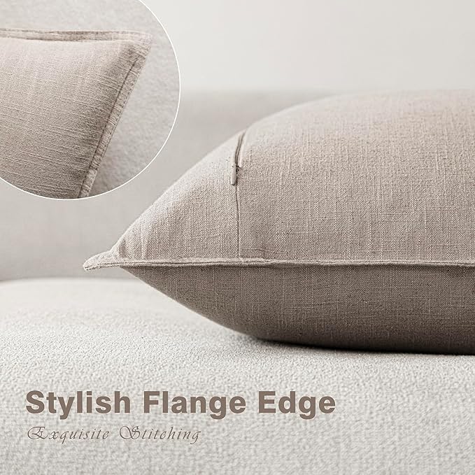 Foindtower Set of 2, Decorative Linen Solid Throw Pillow Covers Soft Accent Cushion Euro Case Boho Farmhouse Pillowcase for Chair Couch Sofa Bedroom Living Room Home Decor 26 x 26 Inch Natural Linen
