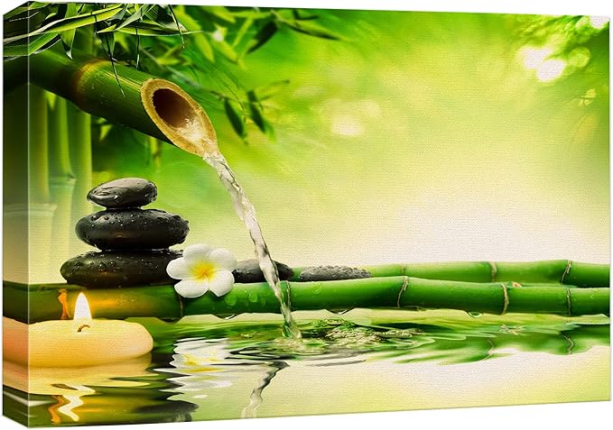 wall26 Canvas Print Wall Art Zen Green Bamboo Daisy Flower Massage Stone Spa Jungle Nature Wilderness Photography Realism Landscape Colorful Multicolor for Living Room, Bedroom, Bathroom - 32"x48"