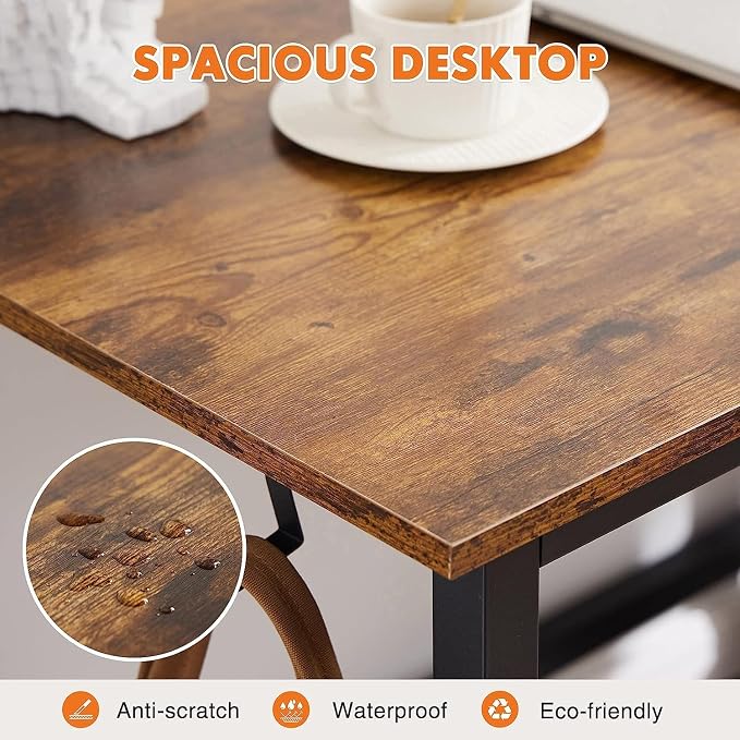 Sweetcrispy 55-Inch Small Computer Desk for Bedroom, Brown | Gaming Writing Work and Study Desk for Home Office, Sturdy Metal Frame and Compact Modern Design with X-Shaped