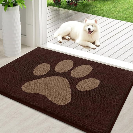 Buganda Dog Door Mat for Muddy Paws, Absorbent Dirt Trapper Non Slip Indoor Doormats, Washable Low-Profile Mat for Mud Dogs, Entryway Carpet for Inside Floor (36x24 Inches, Brown)