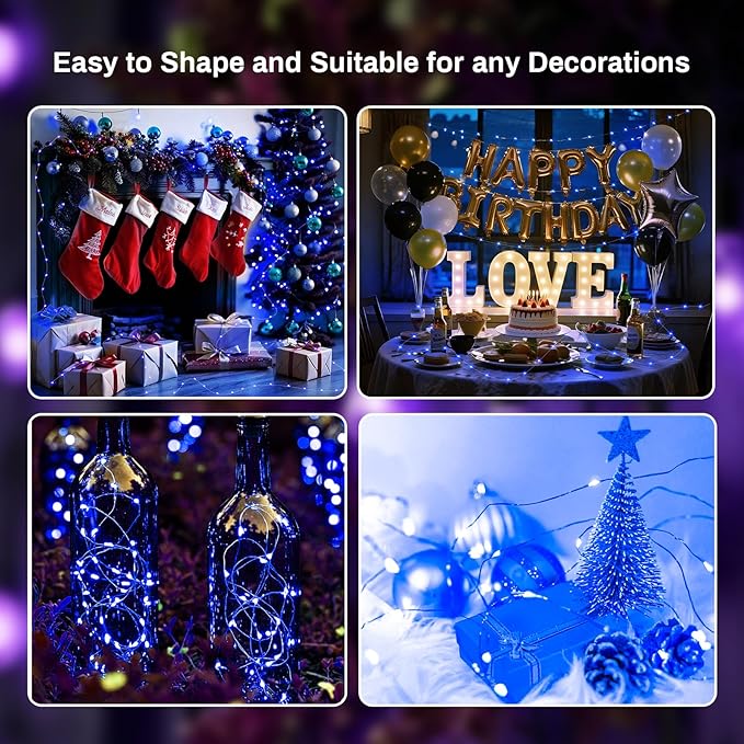 ZGWJ 50 Pack Fairy Lights Battery Operated, 7ft 20 Mini LED Fairy String Lights Silver Wire 3 Modes for DIY, Parties, Wedding, Bedroom, Halloween Christmas Decoration Blue