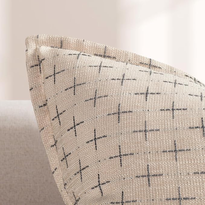 Pillow Covers 20x20 Set of 2 Soft Polyester Textured Pillow Covers with Stylish Flange Edge Cozy Farmhouse Throw Pillows for Couch Bed Sofa Living Room