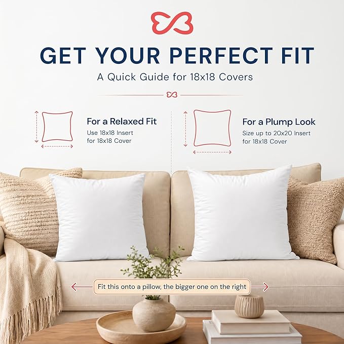Foamily 18x18 Throw Pillow Inserts, Set of 4, 100% Cotton Cover, White | Cotton cover, plush down-alternative fill, machine washable Fits 18x18 covers Couch, sofa, bed, nursery décor