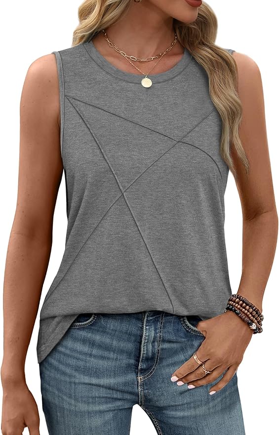 WIHOLL Women's Sleeveless Summer Crewneck Loose Fit Tank Tops
