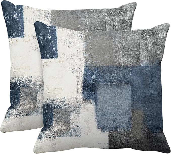 Emvency Throw Pillow Covers Set of 2, 22 x 22 Inch, Abstract Modern Blue | Painting Gray Outdoor Decorative Square Pillow Cases Couch Cushion Case for Couch Bed Sofa Living Room Home Decor