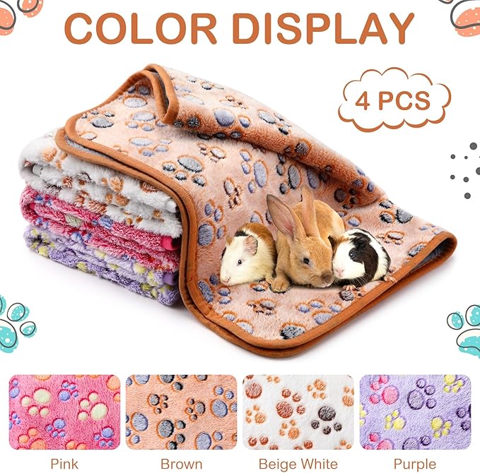 Tudomro 8 Pcs Guinea Pig Blankets Absorbent Washable Animal Fleece Bedding Cage Liners Waterproof Reusable Pet Pee Sleep Mat Pad Cover for Chinchilla Hamster Ferret(Paw,14 x 28 Inch)