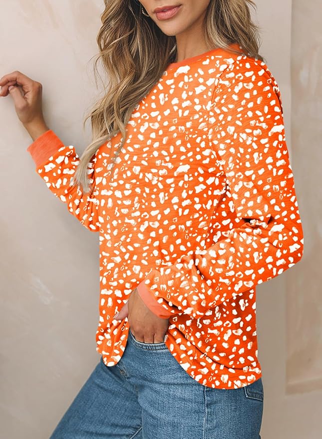 EVALESS Womens Crewneck Long Sleeve Tops Casual Polka Dots Tops Fall 2026 Tshirts Shirts