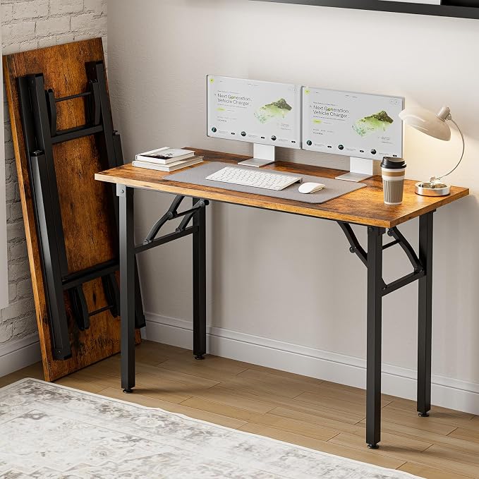 Frylr Small Folding Computer Desk – Portable 43.3 Inch Foldable Laptop Table, Collapsible and Compact for Easy and Fast Setup, Lightweight for Small Spaces, Home Craft and Study Use, Rustic Brown