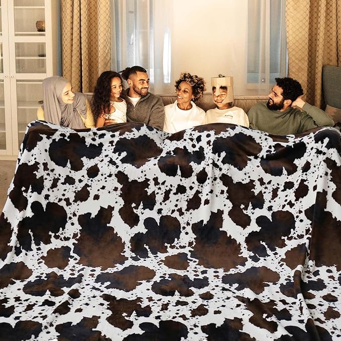 Bnuitland Brown Cow Print Blanket, Large Size 108x90 Inches, 300 GSM Double Sided Lightweight Fuzzy Decor, Super Soft Cozy Gift Flannel Fleece Blanket for Bed/Sofa/Couch/Outdoor