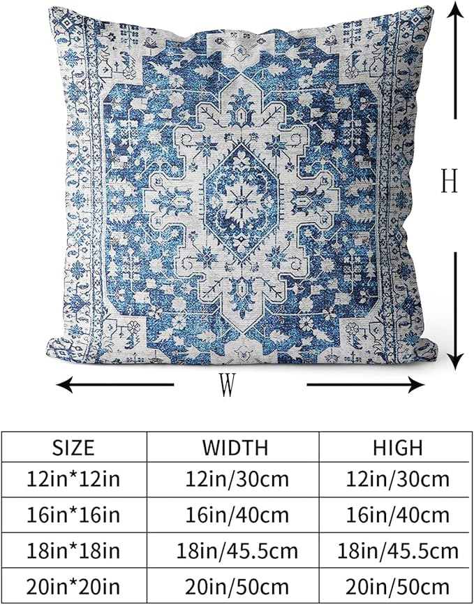 Snycler Boho Throw Pillow Covers 18x18 inch Set of 2 Blue Boho Rug Carpet Double Sided Pattern Cotton Soft Pillow Case Cushion Cover Pillowcase for Couch Sofa Bed Decorative