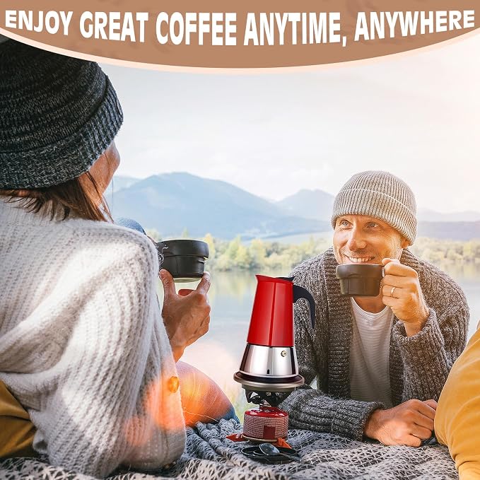 6 Cup Stainless Steel Moka Pot, 300ml Stovetop Espresso Maker, Red | 304 Stainless Steel Mocha Pot, Induction Compatible, Greca de Cafe, Cuban and Italian Coffee Maker
