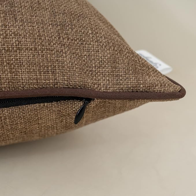 Patchwork Pillow Cover 20x20 Inch Luxury Cotton and Linen Cushion Cover Square Pillowcover for Couch Bedroom Living Room, Brown