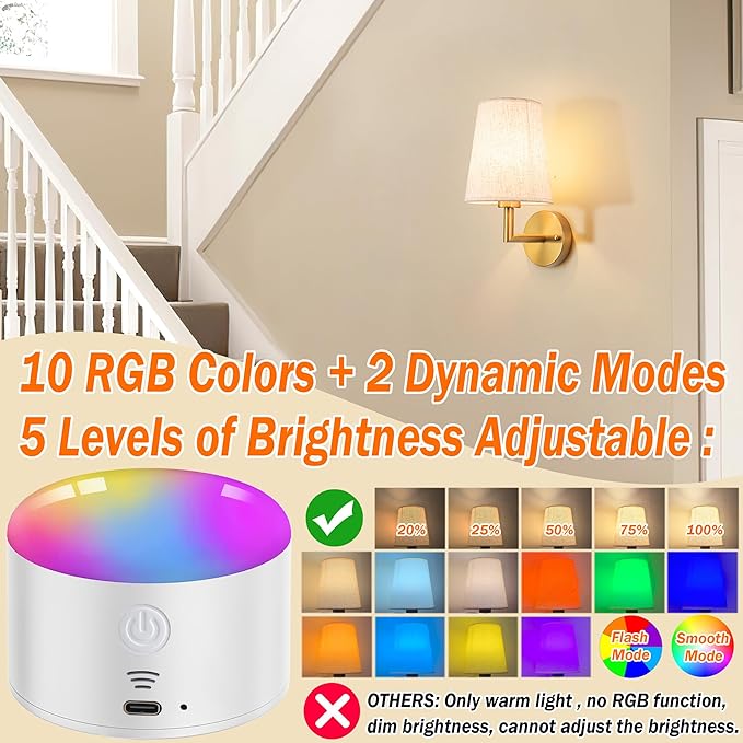 Wall Sconce Battery Operated Wall Light Fixure with Remote Control, Dimmable Battery Operated Wall Sconces Set Of Two, Indoor Wireless Wall Mounted Lamp with Rechargable Bulb For Bedroom Living Room (