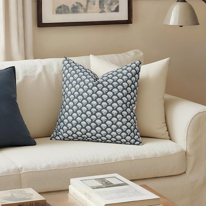 MIULEE Floral Print Decorative Pillow Covers 20x20, Dusty Blue | Vintage Boho Farmhouse Modern Home Decor, Set of 2, Block Print Cushion Covers for Couch Sofa Bed Living Room