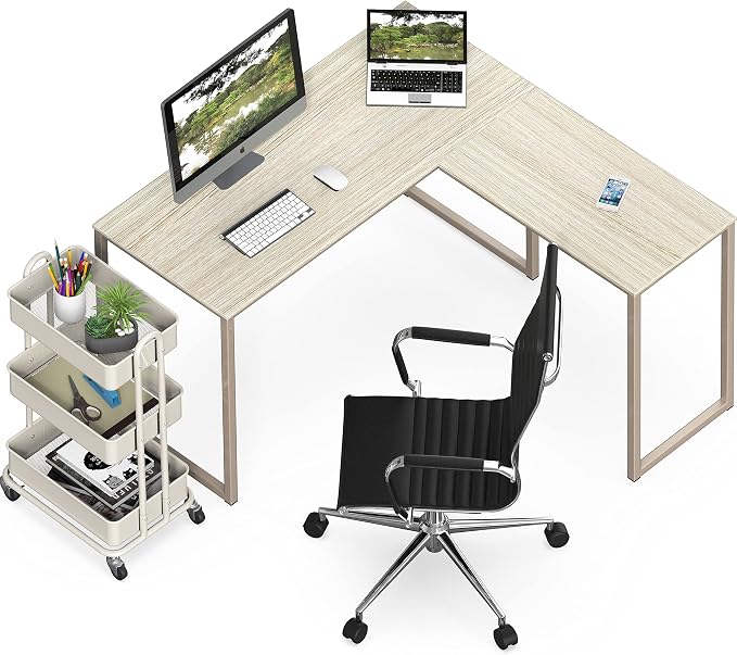SHW Mission 48 x 48 L-Shape Home Office Computer Desk, Maple | Reversible Desktop Design