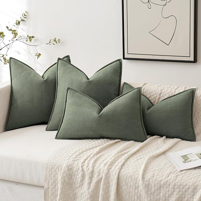 MIULEE Pack of 2 Army Green Decorative Chenille Pillow Covers 18x18 Inch | Soft Couch Throw Pillows,Farmhouse Cushion Covers with Elegant Design for Sofa,Bedroom,Living Room,Spring Home Decor