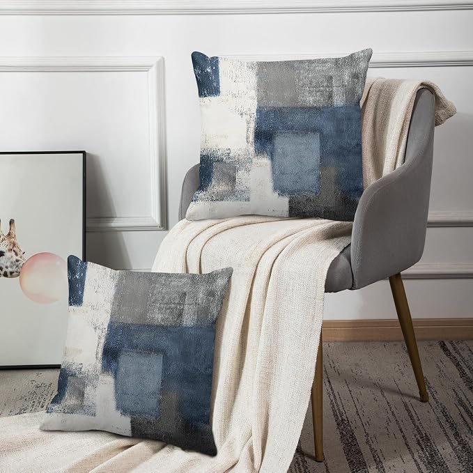 Emvency Throw Pillow Covers Set of 2, 18 x 18 Inch, Abstract Modern Blue | Gray Painting Outdoor Decorative Square Pillow Cases Couch Cushion Case for Couch Bed Sofa Living Room Home Decor