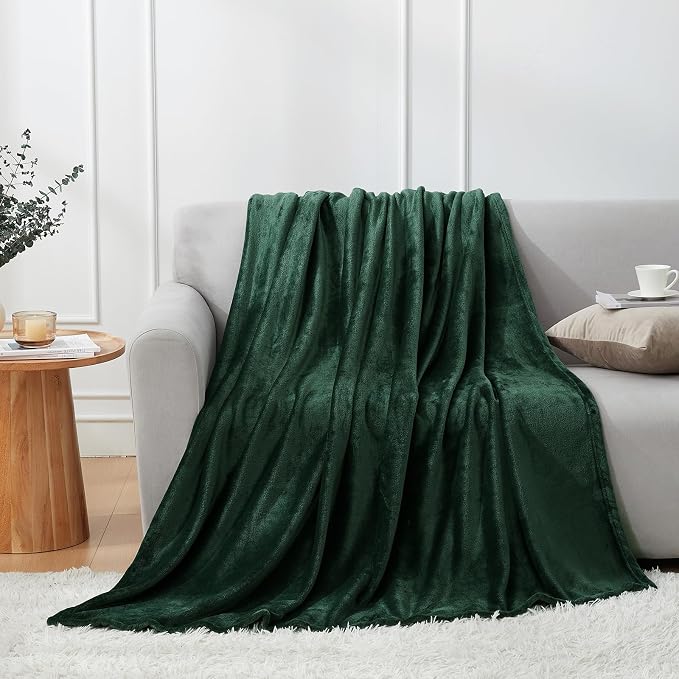 Hansleep Queen Dark Green Fleece Blanket, Soft Flannel Bed Blanket | Fuzzy Cozy Blanket 90x90 Inches, Multi-use for Bed, Sofa, Couch, Travel, Camping, All Season Warm Lightweight Cover