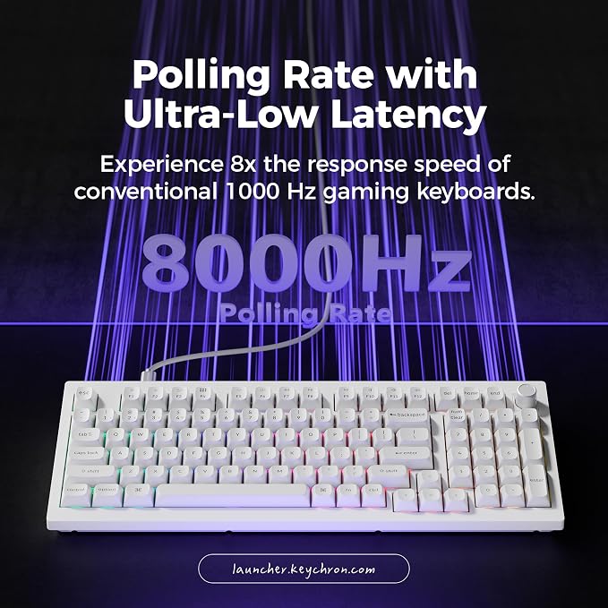 Keychron V5 Ultra 96% Wireless Mechanical Keyboard with 8000Hz Polling Rate & NKRO, Hot-Swappable RGB, Banana Switches, 97 Keys, 2.4GHz/Bluetooth/Wired, OSA PBT Keycaps, for Mac/Win/Linux - White