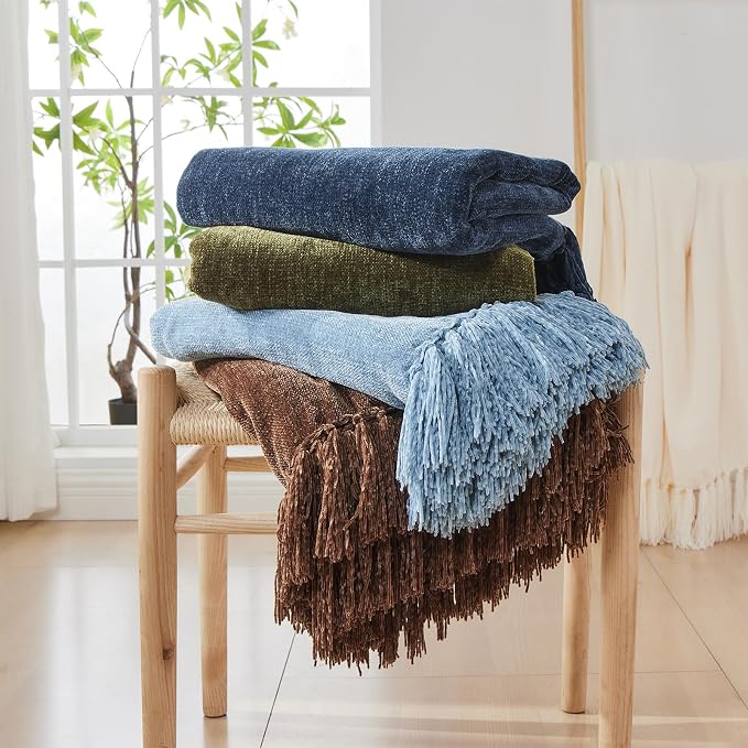 CozeCube Chenille Throw Blanket, Rust Orange Fringe Blanket, 50"X60" | For Couch, Cozy Plush Fuzzy Decorative Blanket with Fringe Tassels, Lightweight Throws for Bed Sofa Gift Home Decor