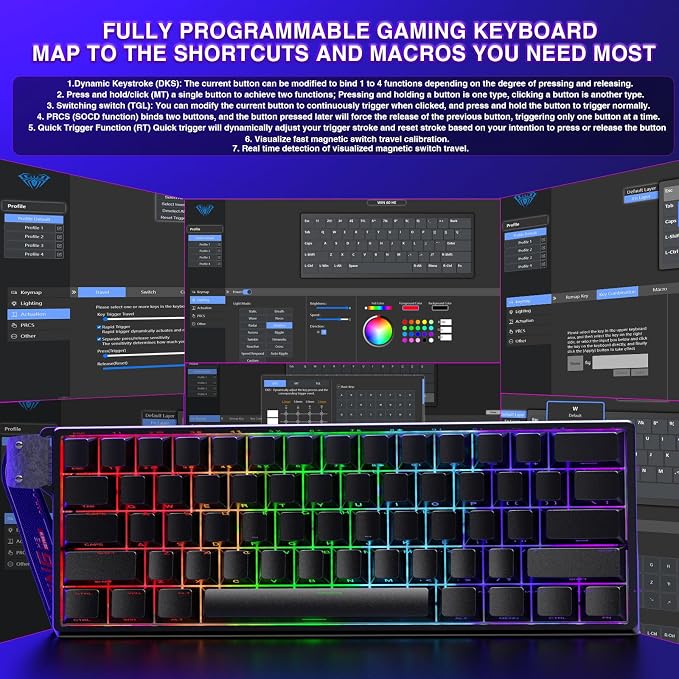 Aula WIN60 HE - 60% Mechanical Gaming Keyboard Wired, Magnetic Switch Hot Swappable, Adjustable Actuation Rapid Trigger Mode, 8000 Hz Polling Rate, RGB Small Keyboard 60 Percent Compact Design for PC