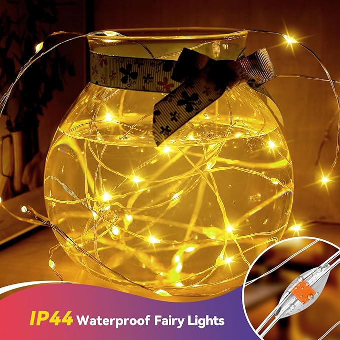 LitHome 6 Pack Warm White Fairy Lights Battery Operated, 20 FT 60 LED Twinkle Lights Battery Operated 2 Modes, Waterproof Led Fairy String Light for Indoor Outdoor Christmas Wedding Bedroom Decor