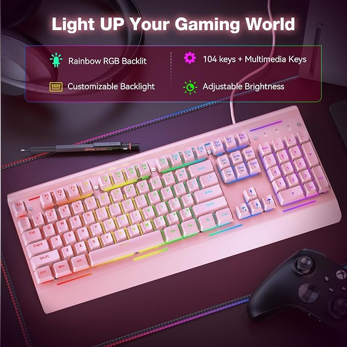 TECKNET Wired Gaming Keyboard, RGB Backlit Keyboard with Metal Panel Design | 15-Zone RGB Illumination, Whisper Quiet Design, IP32 Water Resistance, 25 Anti-ghosting Keys, Ergonomic Design