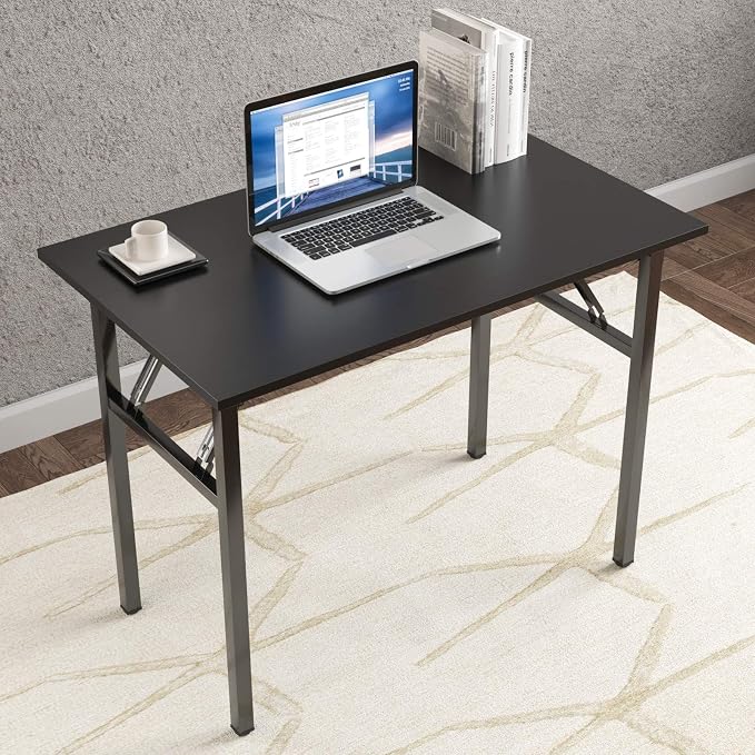 Need Office Computer Desk 39.3 Inch Sturdy Folding Laptop Table Black | Black Frame Writing Gaming Work Table/Foldable Home Office Desk/Sewing Table, No Assembly Required