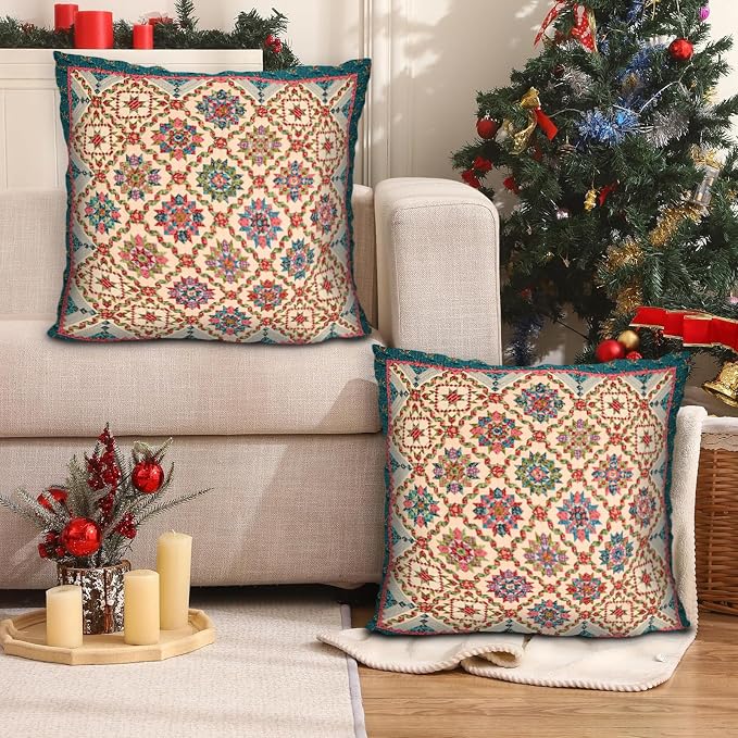 Boho Throw Pillow Covers 18x18 inch Set of 2,Boho Vintage Carpet Pattern Antique Ethnic Decor Double Sided Pattern Cushion Cover Soft Pillow Case Living Sofa Room Bed Square Pillow Cover