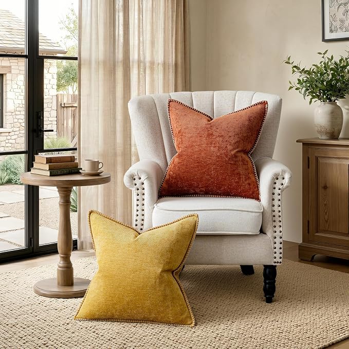 a moment Fall Decorative Throw Pillow Covers Pack of 2,20x12 Inch Crafted Border Rust