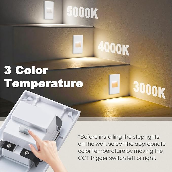 FTL Outdoor Step Lights LED Stair Lights Indoor, 3CCT 12V Low Voltage Light for Stairs 3000K/4000K/5000K Color Changing 3.5W 150LM, Aluminum Vertical Deck Stair Light White, 6-Pack