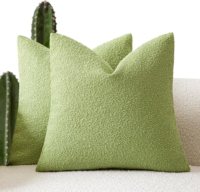 Foindtower Pack of 2, Decorative Textured Boucle Throw Pillow Covers Accent Solid Pillow Cases Cozy Soft Couch Cushion Case for Chair Sofa Bedroom Living Room Home Decor 22x22 Inch Lime Green