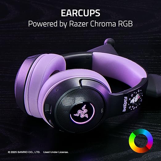 Razer Kraken Kitty V2 BT Wireless RGB Headset, Kuromi Edition | Chroma RGB Kitty Ears & Earcups, Bluetooth 5.2, 40 mm Drivers, Noise-cancelling Mics, Lightweight, USB-C, 40 Hr Battery