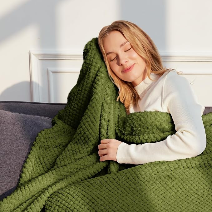 Whale Flotilla Soft Fleece Twin Size Bed Blanket, Olive | 60x80 Inch, Suitable for Bed, Fluffy Fuzzy Jacquard Blankets for All Season, Lightweight and Cozy