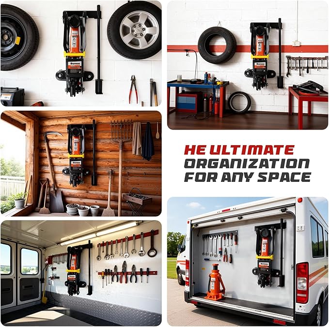PIREKZUNT Jack Stand Wall Mount Rack Organizer, Heavy Duty Hydraulic Trolley Jack Storage Brackets, Garage Wall Mounted Tool Holder for Racing Car Trailer Truck Maintenance