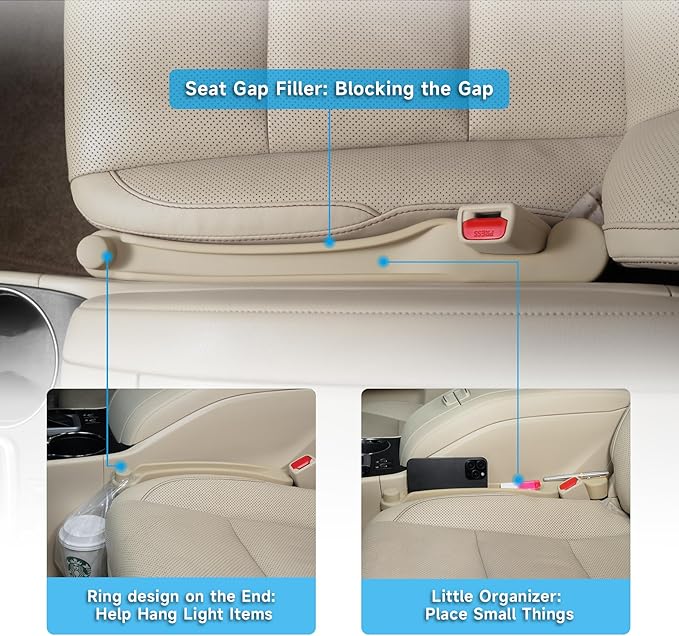 Givifive Car Seat Gap Filler Set of 2, 3IN1 Seat Side Gap Filler Plug with Storage Slot & Hook Function, Soft Foam Universal Fit Car SUV Truck Fill Gap Between Seats Console Organizer���Narrow Beige���